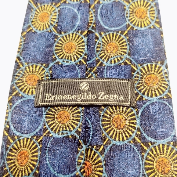Ermenegildo Zegna Blue & Orange 100% Silk Tie Made in Italy - Picture 5 of 11